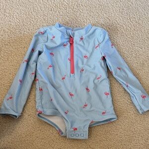 2T Girls Swim - Rashguard Blue Flamingos